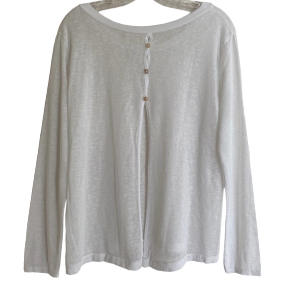 Lightweight Flowy White All Season Knit Sweater Button Split Back Italian Made - Picture 6 of 12